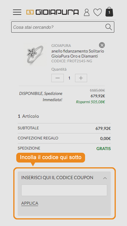 Dove inserire il codice sconto GioiaPura