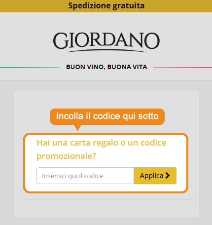 Dove inserire il codice sconto Giordano Vini
