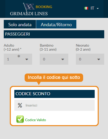 Dove inserire il codice sconto Grimaldi Lines