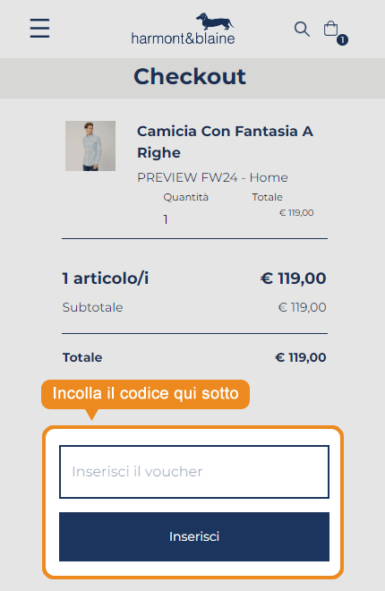 Dove inserire il codice sconto Harmont & Blaine