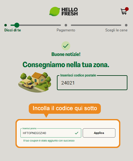 Dove inserire il codice sconto HelloFresh