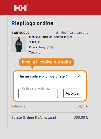 Dove inserire il codice sconto Helly Hansen
