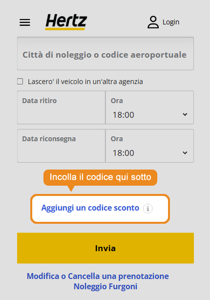 Dove inserire il codice sconto Hertz
