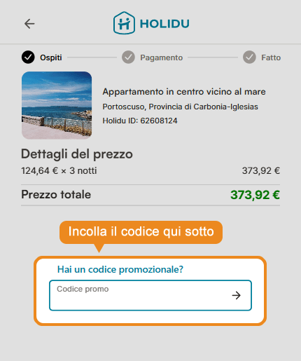 Dove inserire il codice sconto Holidu
