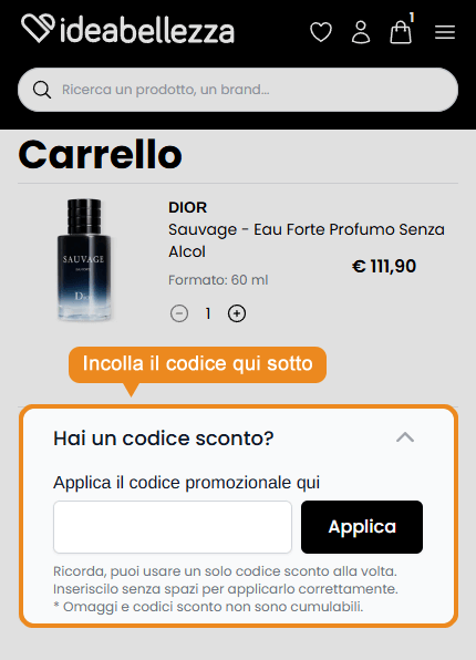 Dove inserire il codice sconto Idea Bellezza