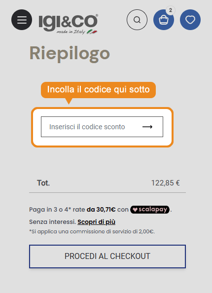 Dove inserire il codice sconto Igi&Co