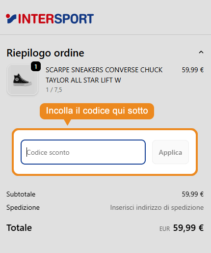 Dove inserire il codice sconto Intersport