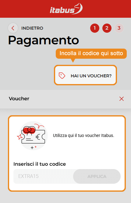 Dove inserire il codice sconto Itabus