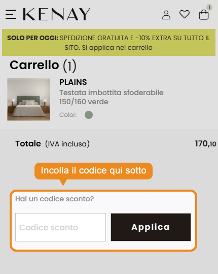 Dove inserire il codice sconto Kenay