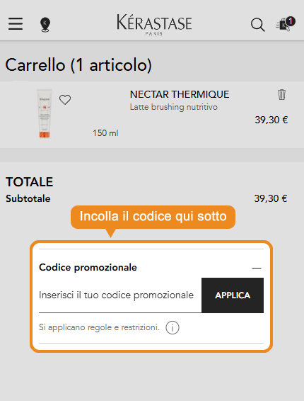 Dove inserire il codice sconto Kérastase