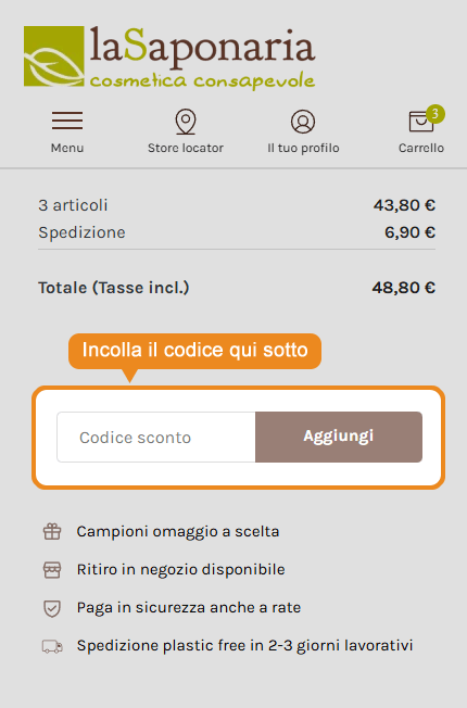 Dove inserire il codice sconto La Saponaria