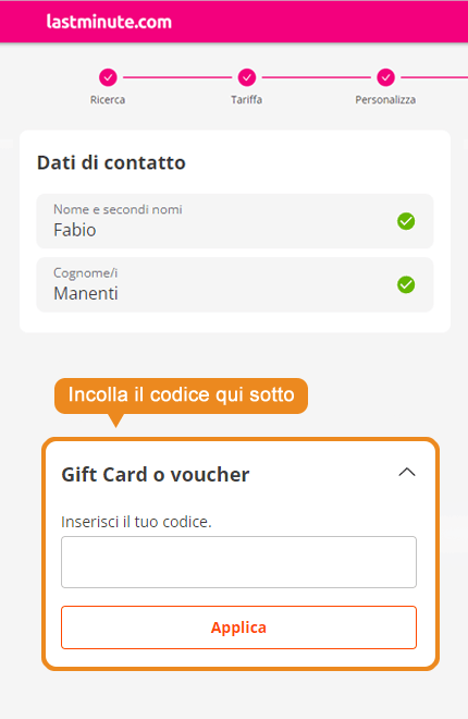 Dove inserire il codice sconto lastminute.com
