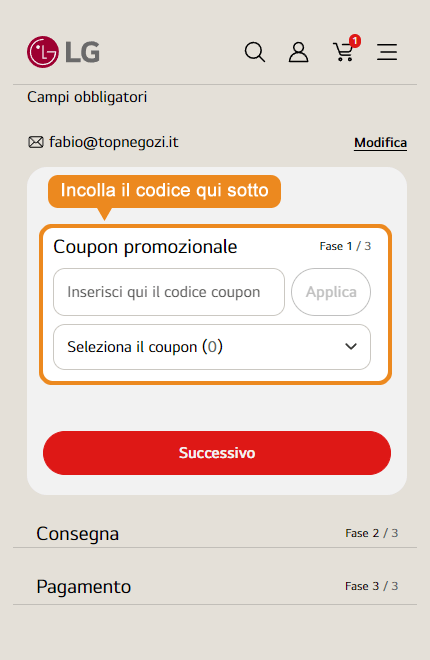 Dove inserire il codice sconto LG