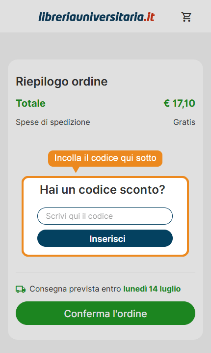 Dove inserire il codice sconto Libreria Universitaria