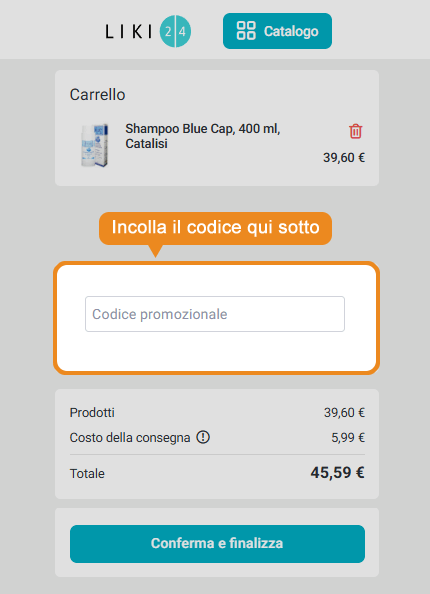 Dove inserire il codice sconto Liki24