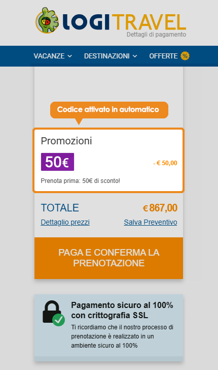 Dove inserire il codice sconto Logitravel