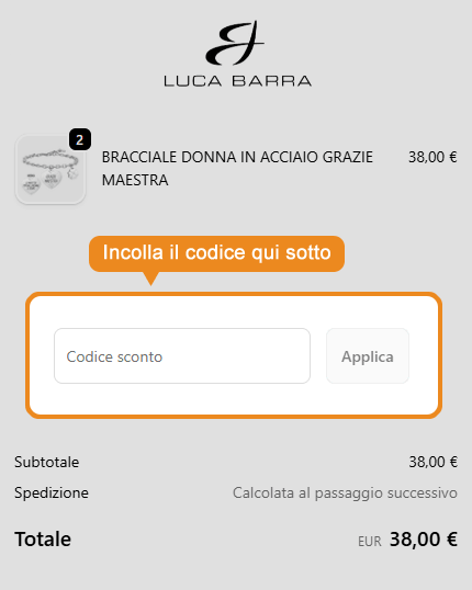 Dove inserire il codice sconto Luca Barra
