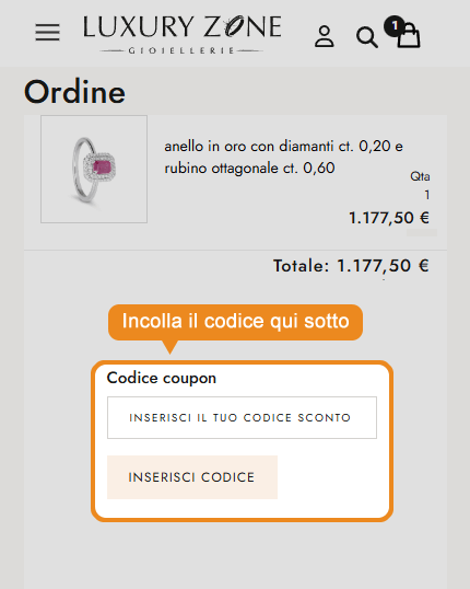 Dove inserire il codice sconto Luxury Zone