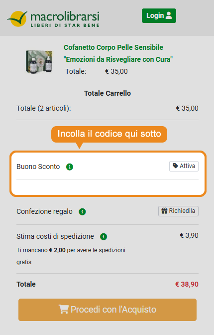 Dove inserire il codice sconto Macrolibrarsi