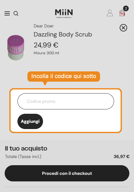 Dove inserire il codice sconto MiiN Cosmetics