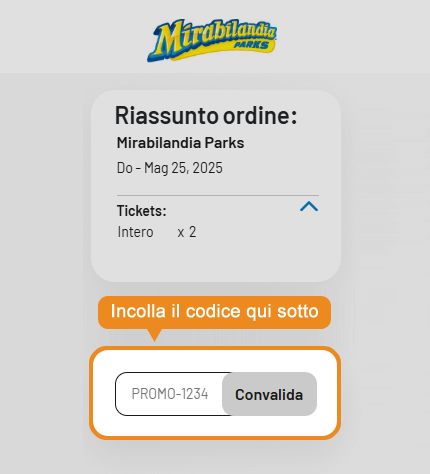 Dove inserire il codice sconto Mirabilandia