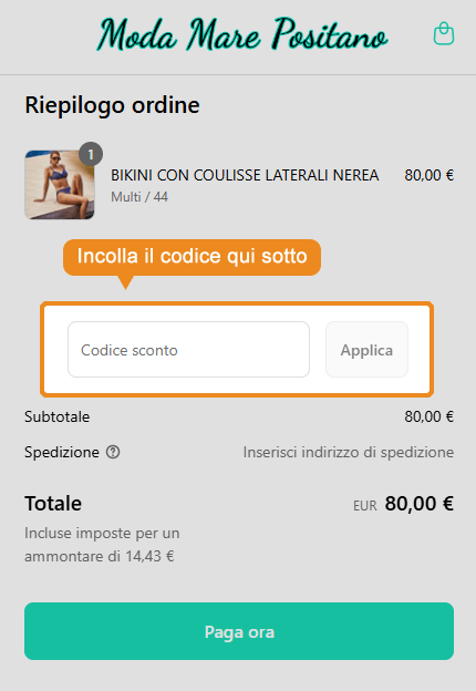 Dove inserire il codice sconto Moda Mare Positano