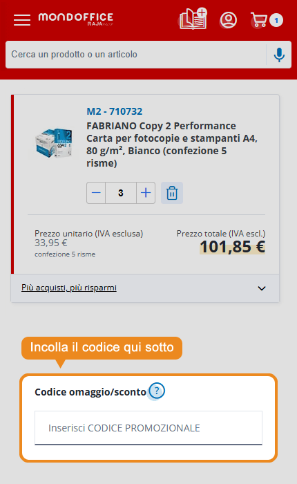 Dove inserire il codice sconto Mondoffice