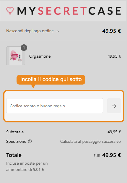 Dove inserire il codice sconto MySecretCase
