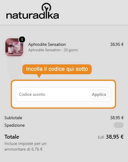 Dove inserire il codice sconto Naturadika