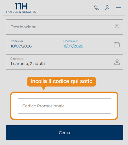 Dove inserire il codice sconto NH Hotels