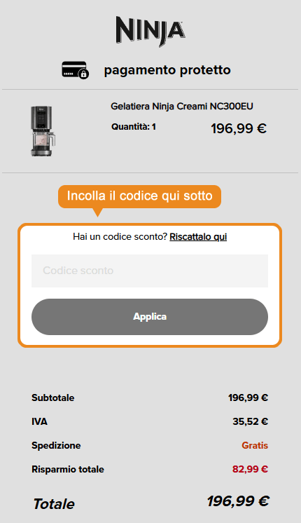 Dove inserire il codice sconto Ninja Kitchen