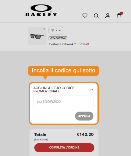 Dove inserire il codice sconto Oakley