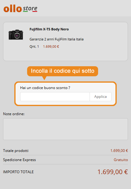 Dove inserire il codice sconto Ollo Store