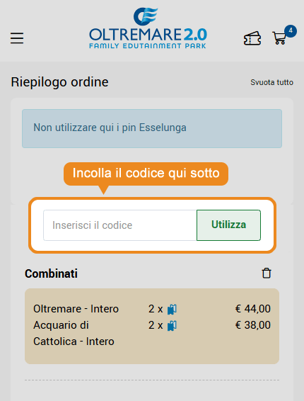 Dove inserire il codice sconto Oltremare