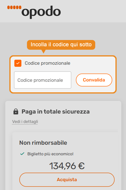 Dove inserire il codice sconto Opodo