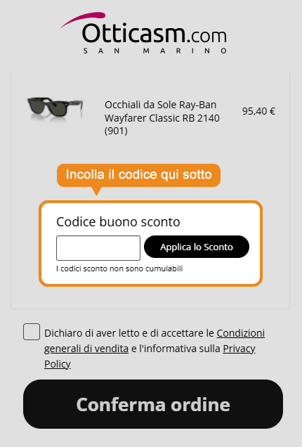 Dove inserire il codice sconto Ottica SM