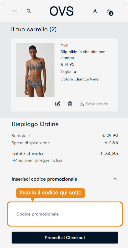 Dove inserire il codice sconto OVS