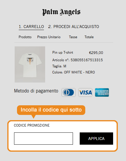Dove inserire il codice sconto Palm Angels