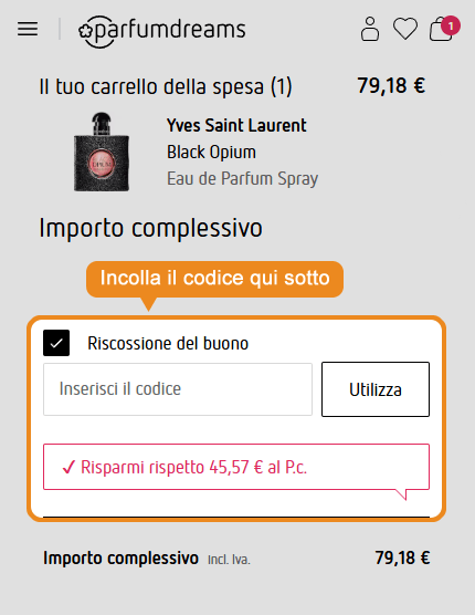 Dove inserire il codice sconto Parfumdreams