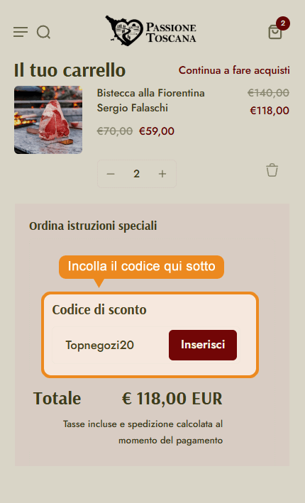 Dove inserire il codice sconto Passione Toscana