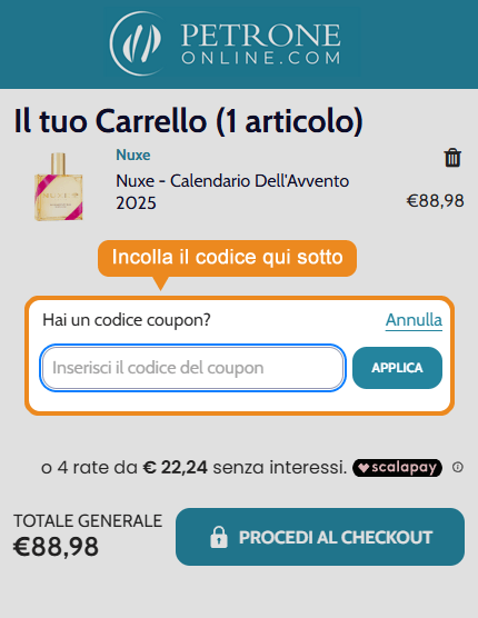 Dove inserire il codice sconto Petrone Online