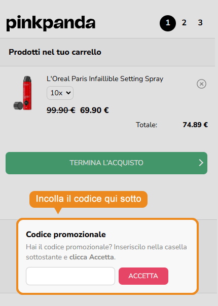 Dove inserire il codice sconto Pink Panda