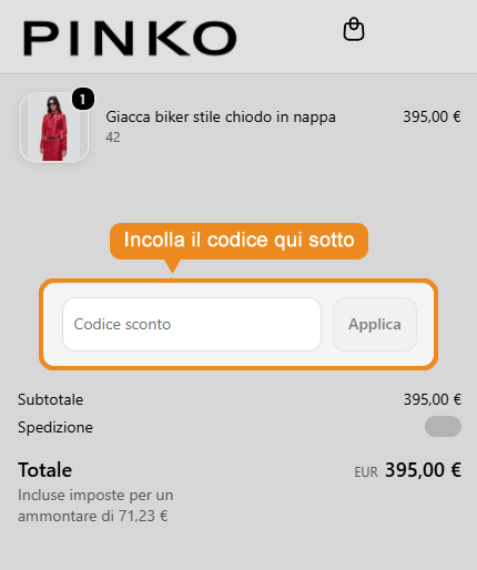Dove inserire il codice sconto Pinko