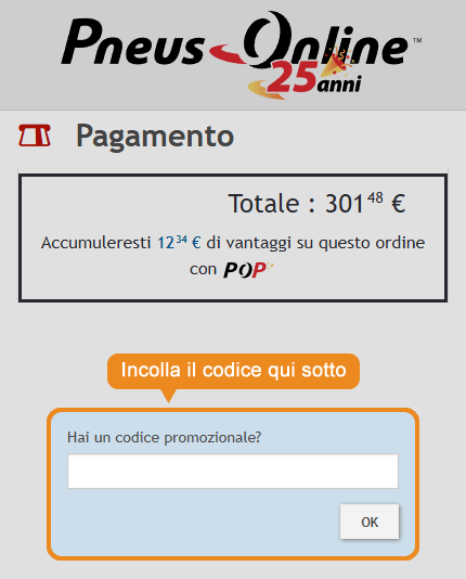 Dove inserire il codice sconto Pneus Online