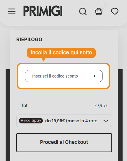 Dove inserire il codice sconto Primigi