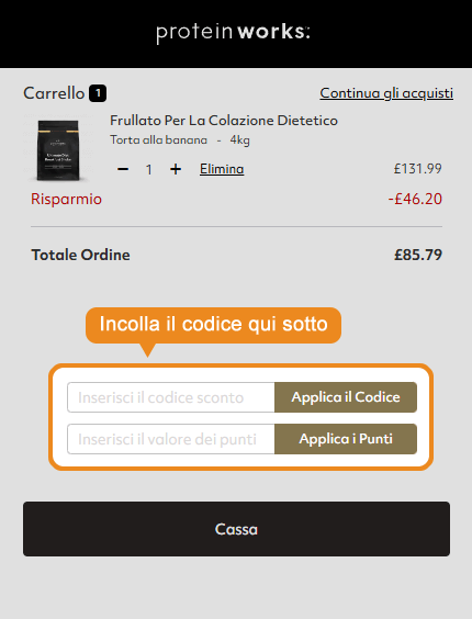 Dove inserire il codice sconto Protein Works