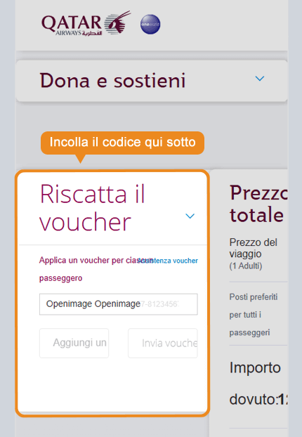Dove inserire il codice sconto Qatar Airways