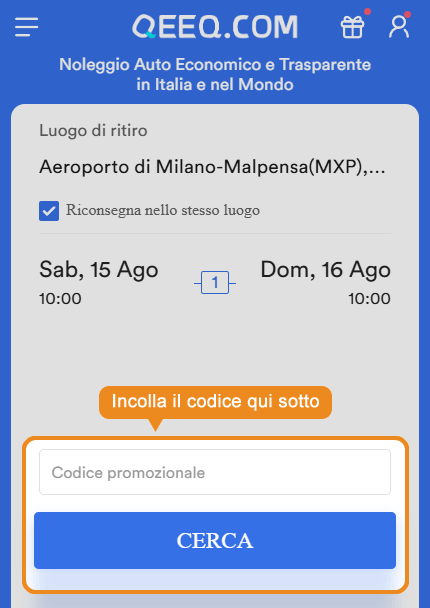 Dove inserire il codice sconto QEEQ
