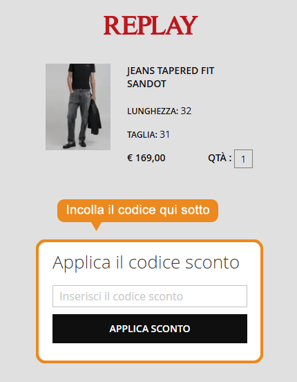 Dove inserire il codice sconto Replay