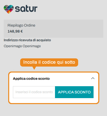 Dove inserire il codice sconto Satur